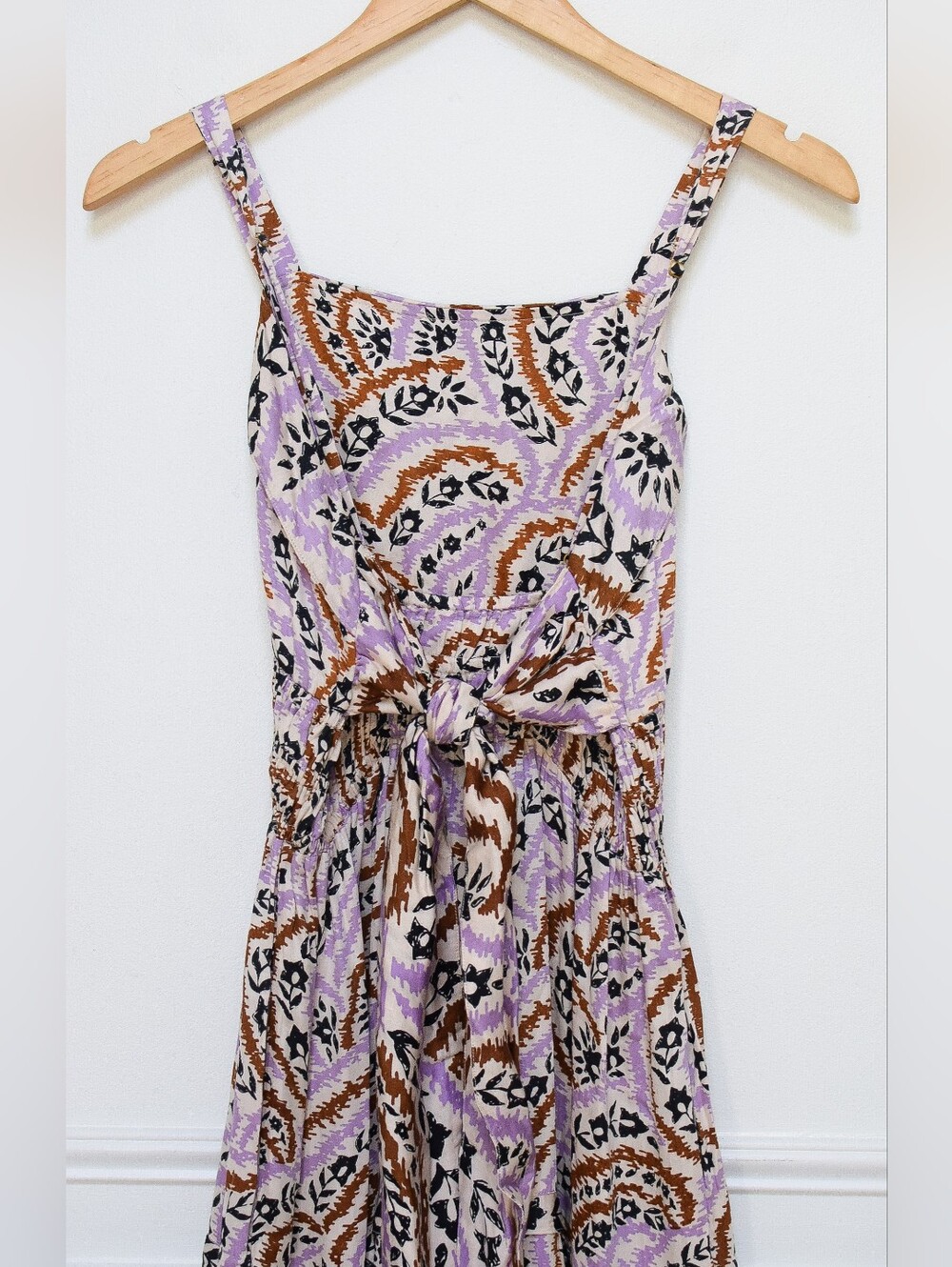 NWT Omika Monroe Maxi Dress Floral Tiered Tie Back Lilac Brown Sz M Euro Summer - Picture 8 of 13